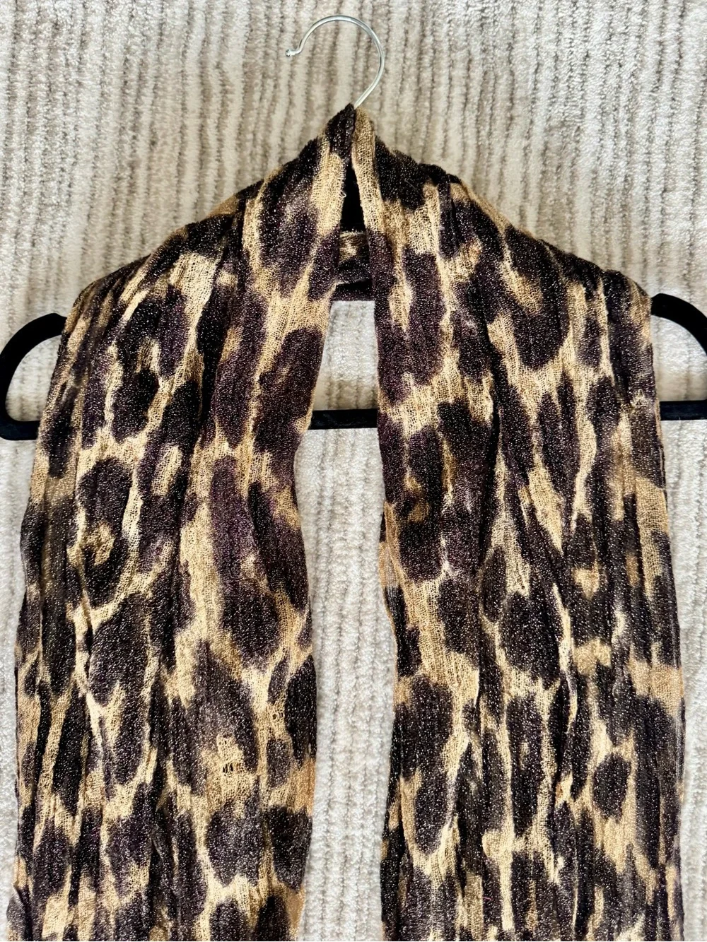 Ann Taylor Leopard Print Metallic Shimmer Scarf